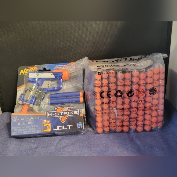 New! NERF N-STRIKE JOLT Blaster Toy Gun w/ 2 Elite Darts & Cocking Handle, Blue - Picture 3 of 9